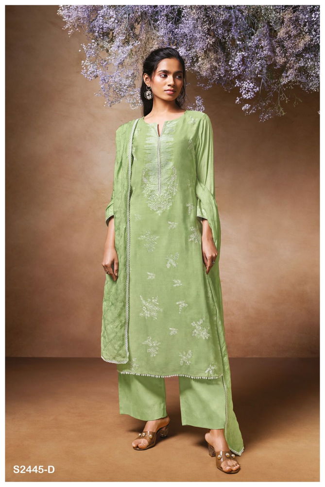 Brook 2445 By Ganga Premium Silk Embroidery Dress Material Wholesalers In Delhi